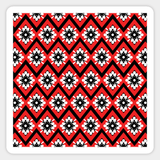 Red, black and white floral zig-zag pattern Sticker